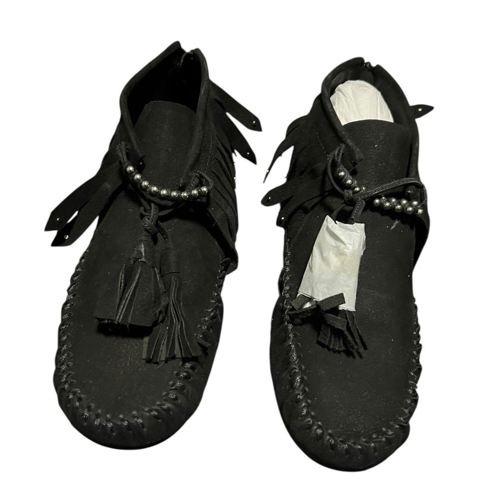 Bernardo Tassel Black Suede Moccasin Ankle Booties Women's Size 8